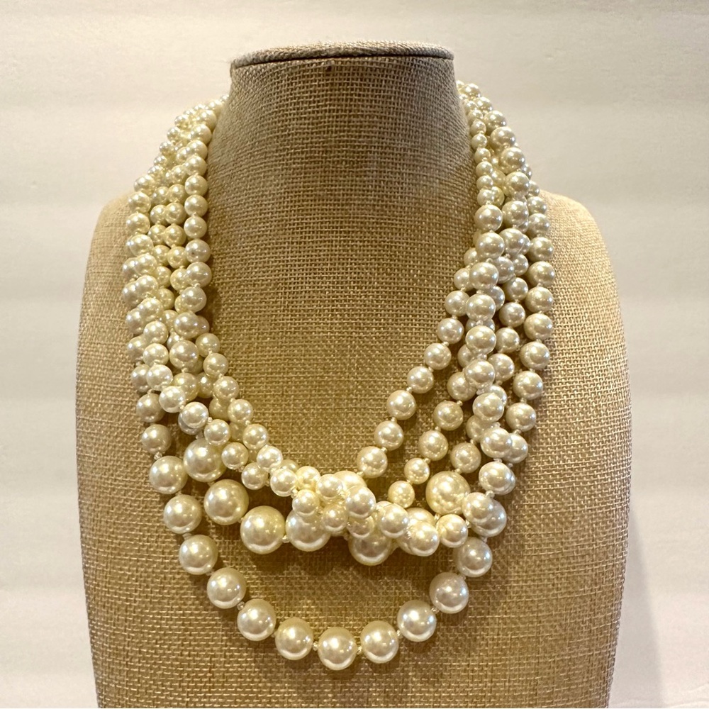 NEW J. Crew Necklace- Chunky multistrand w/ multiple sizes of glass faux pearls